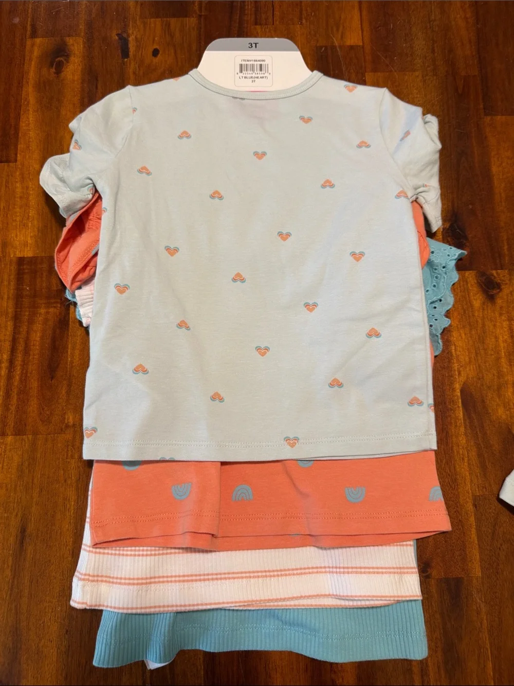 NWT Pekkle Girls 8-Piece Coral & Aqua T-Shirt and Shorts, Mix and Match Set - 3T